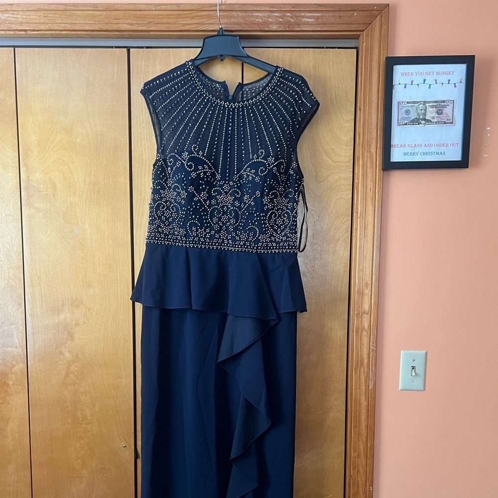 Elegant Navy Blue Beaded Dress